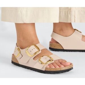 Birkenstock Sandals in Cream with Gold Buckles
